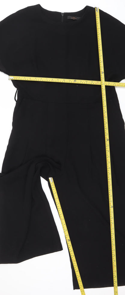 Next Women Black Jumpsuit Size 16 Regular Fit Short Sleeve Zip Back
