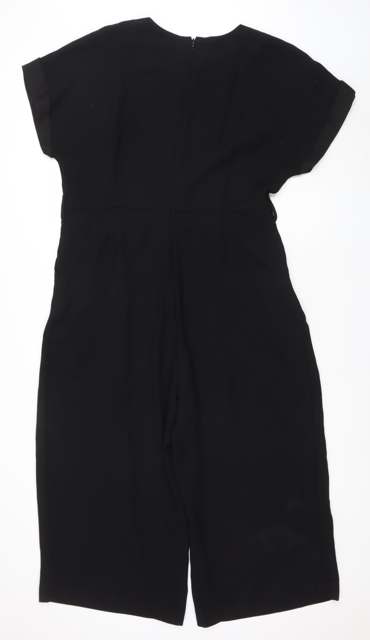 Next Women Black Jumpsuit Size 16 Regular Fit Short Sleeve Zip Back