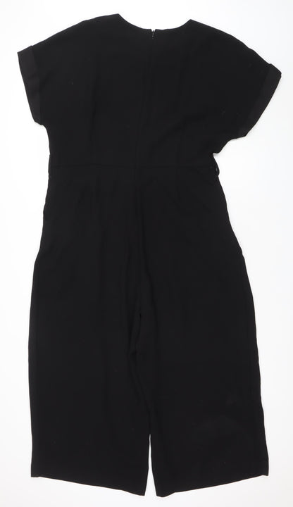 Next Women Black Jumpsuit Size 16 Regular Fit Short Sleeve Zip Back