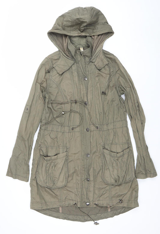 Henry Holland Womens Green Hooded Parka Coat Size 8 Long Cotton Blend