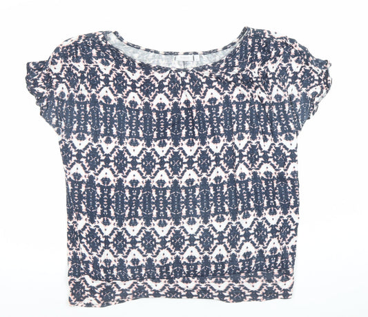 Fransa Women's Blue Geometric Viscose Short Sleeve T-Shirt L