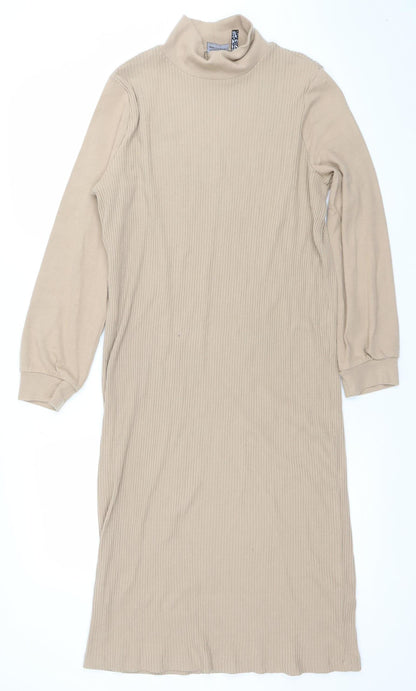 ASOS DESIGN Women Beige Size 10 Roll Neck Ribbed Bodycon Midi Dress