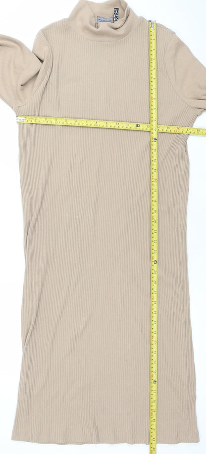 ASOS DESIGN Women Beige Size 10 Roll Neck Ribbed Bodycon Midi Dress