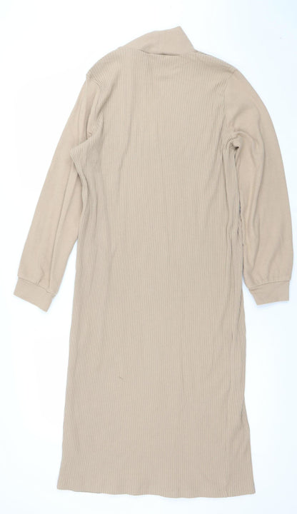 ASOS DESIGN Women Beige Size 10 Roll Neck Ribbed Bodycon Midi Dress