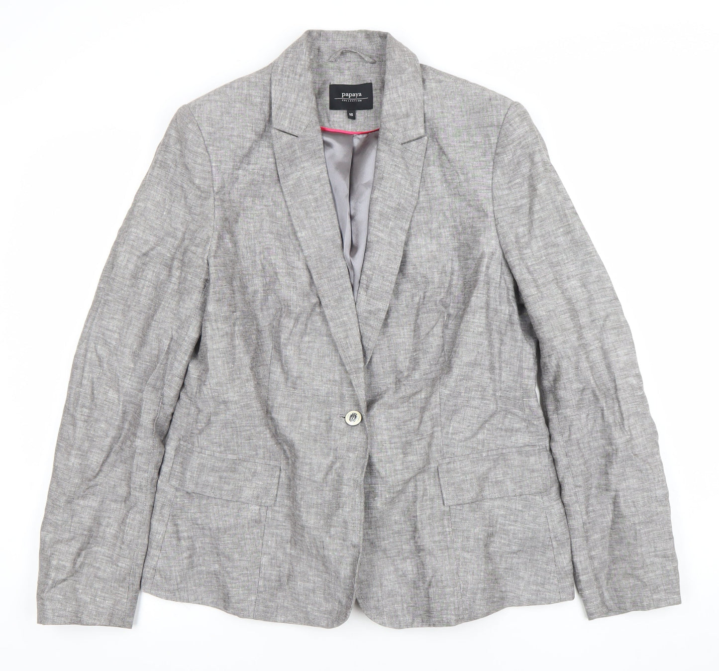 Papaya Women's Grey Linen Blend Single-Breasted Blazer Size 16