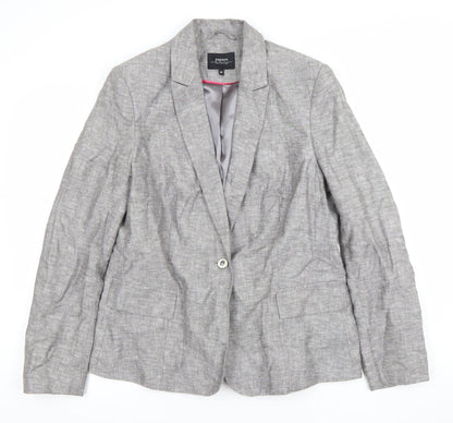 Papaya Women's Grey Linen Blend Single-Breasted Blazer Size 16