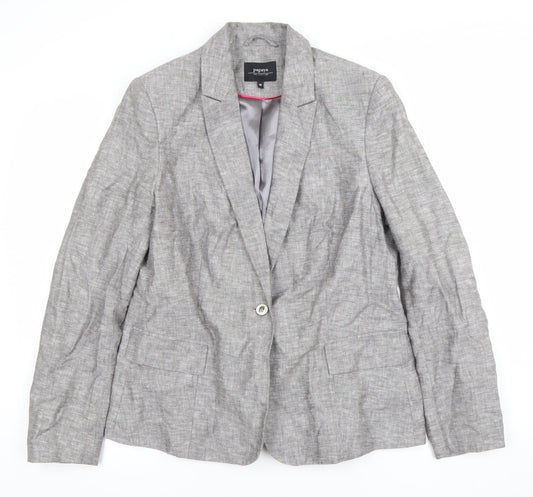 Papaya Women's Grey Linen Blend Single-Breasted Blazer Size 16