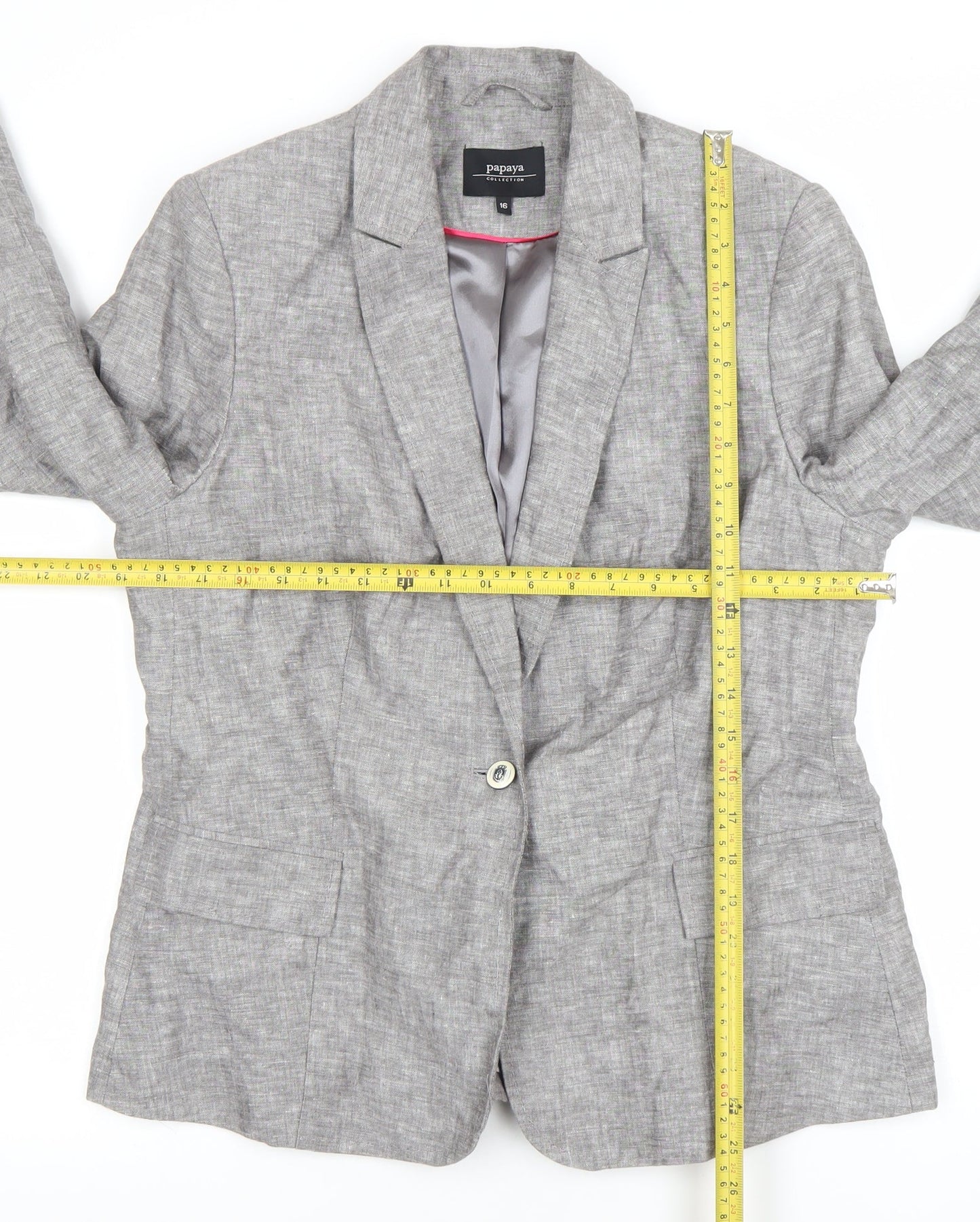 Papaya Women's Grey Linen Blend Single-Breasted Blazer Size 16