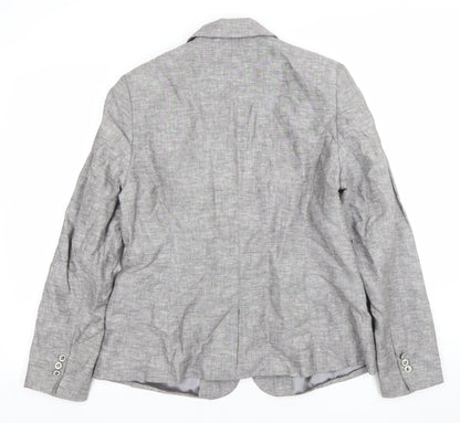 Papaya Women's Grey Linen Blend Single-Breasted Blazer Size 16