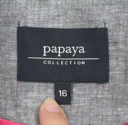 Papaya Women's Grey Linen Blend Single-Breasted Blazer Size 16