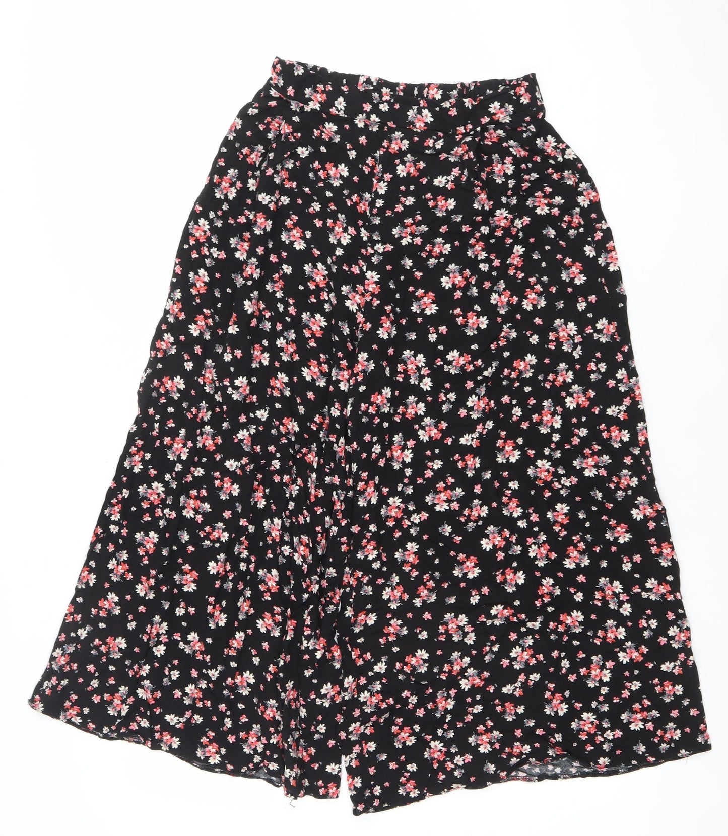 New Look Womens Black Floral Wide-Leg Culotte Trousers Size 8