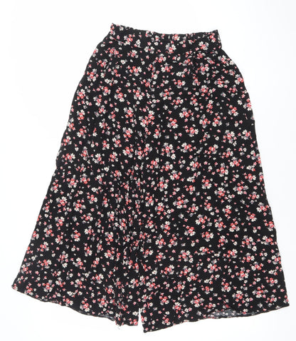 New Look Womens Black Floral Wide-Leg Culotte Trousers Size 8