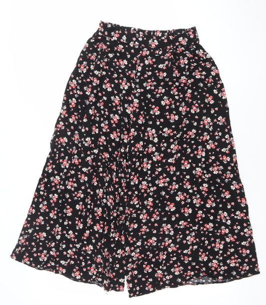 New Look Womens Black Floral Wide-Leg Culotte Trousers Size 8