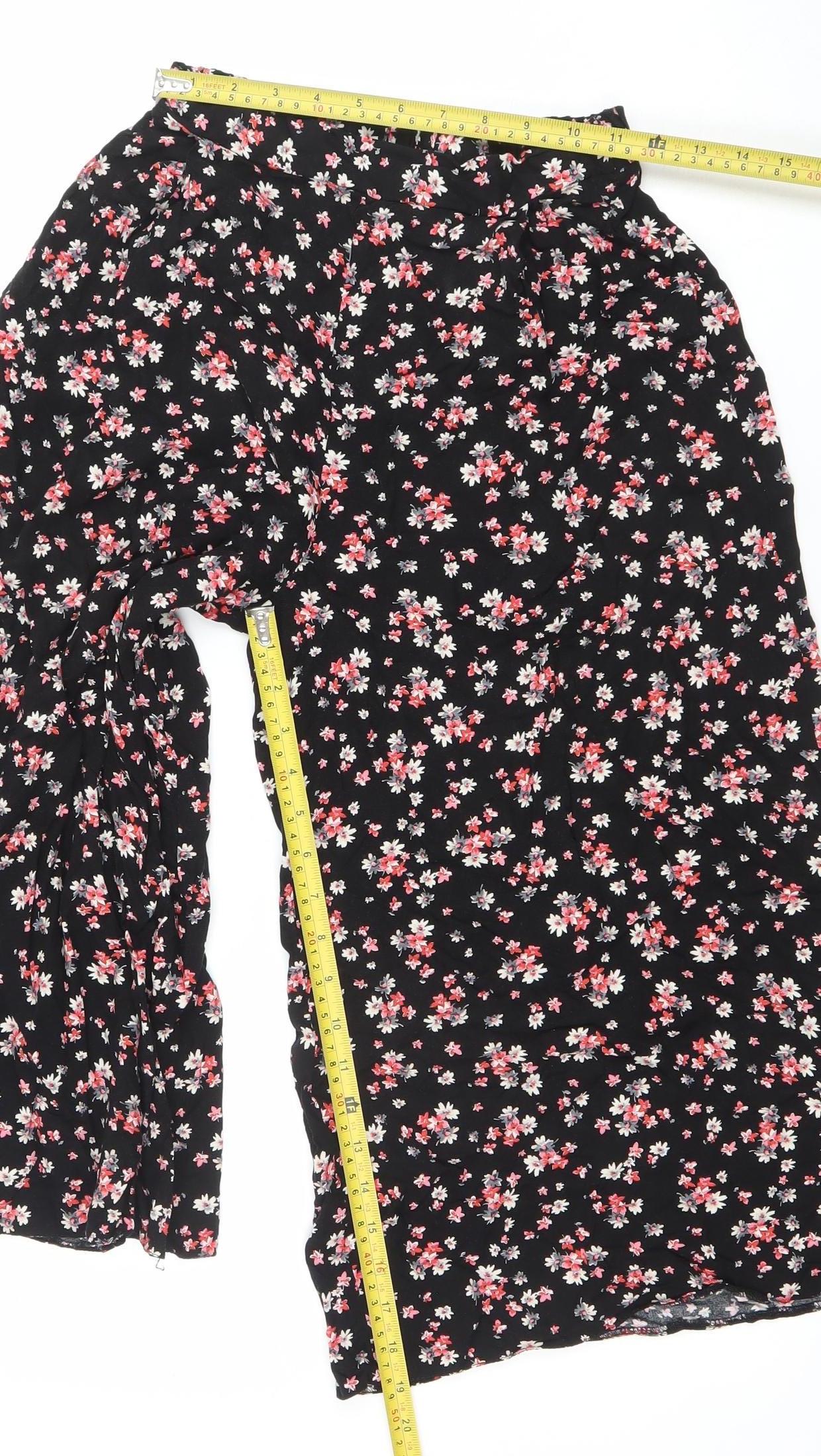 New Look Womens Black Floral Wide-Leg Culotte Trousers Size 8
