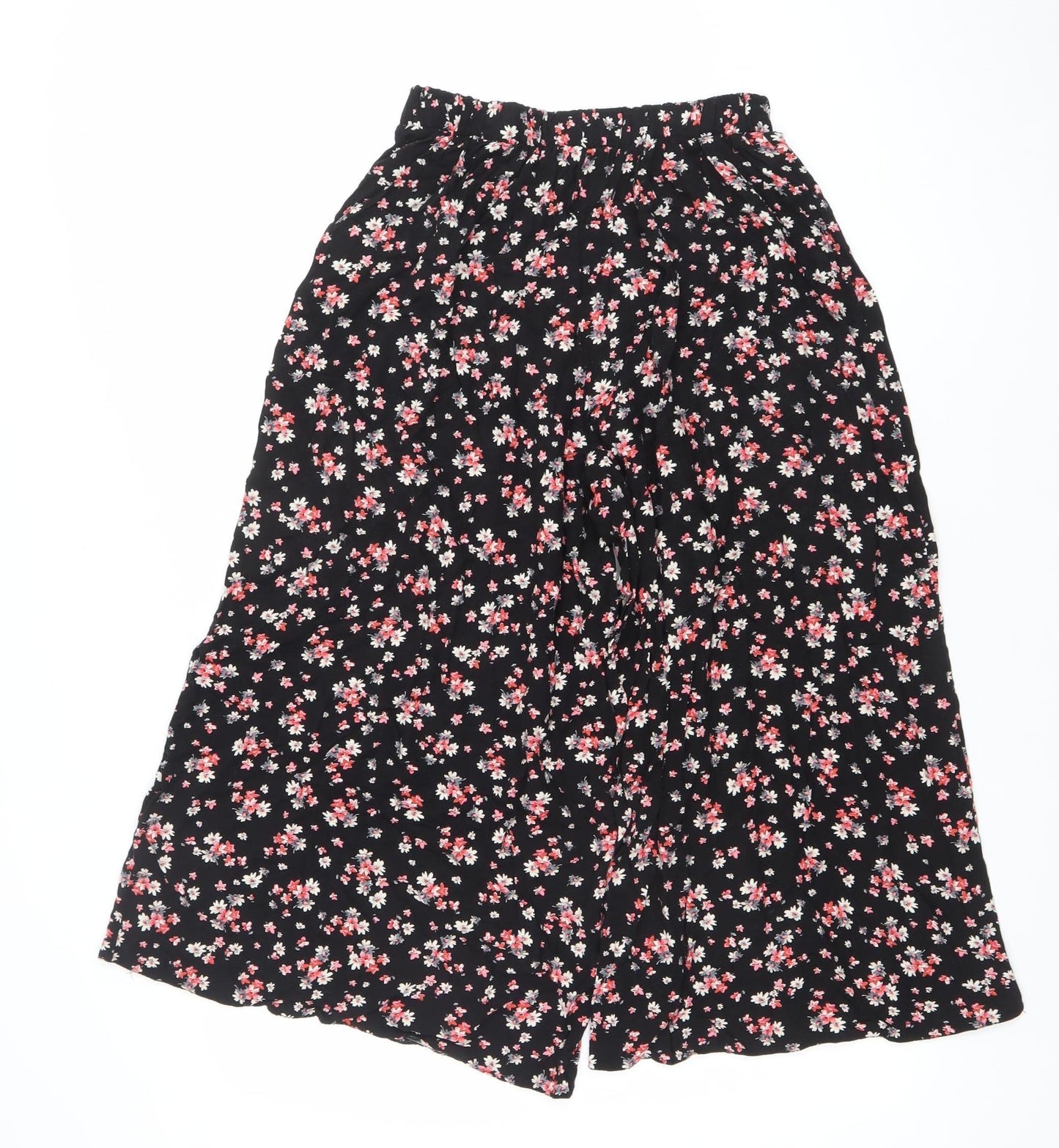 New Look Womens Black Floral Wide-Leg Culotte Trousers Size 8