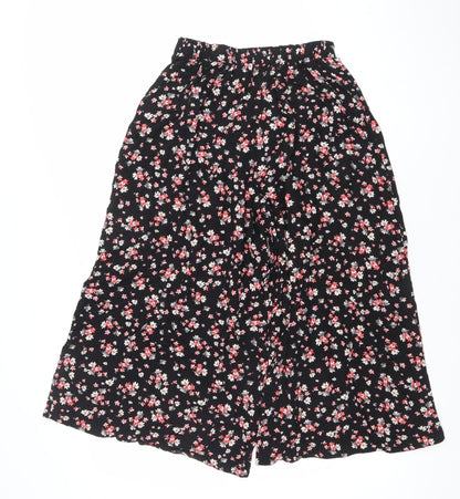 New Look Womens Black Floral Wide-Leg Culotte Trousers Size 8