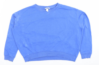 H&M Women Blue M Pullover Sweatshirt Cotton Blend Crew Neck
