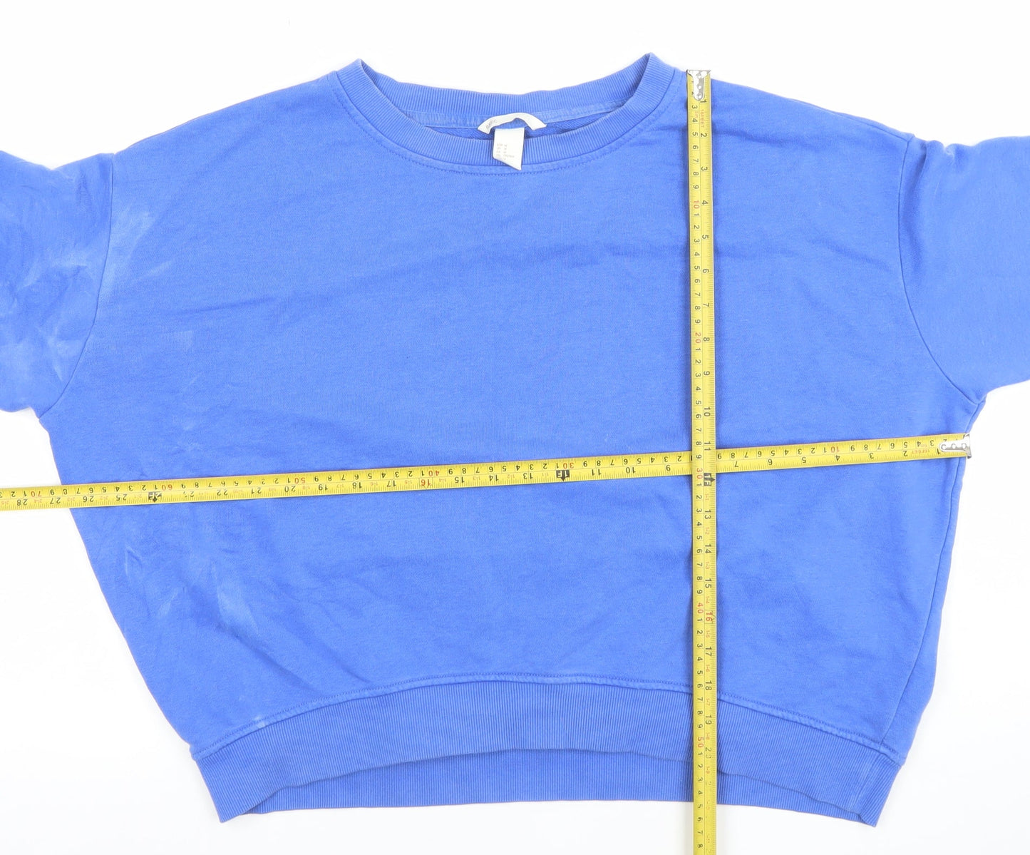 H&M Women Blue M Pullover Sweatshirt Cotton Blend Crew Neck