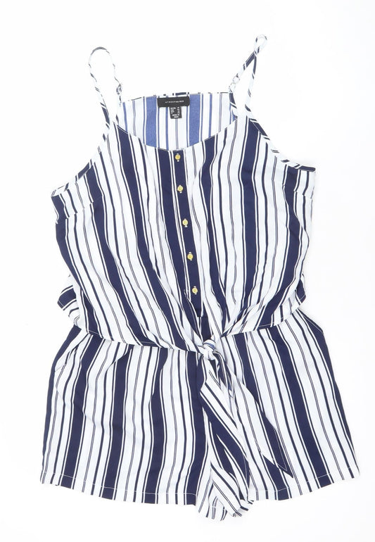 Atmosphere Women Blue White Striped Playsuit Size 14 Sleeveless Summer