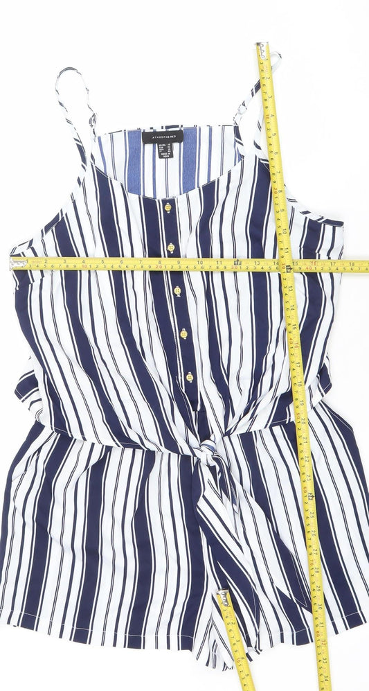Atmosphere Women Blue White Striped Playsuit Size 14 Sleeveless Summer