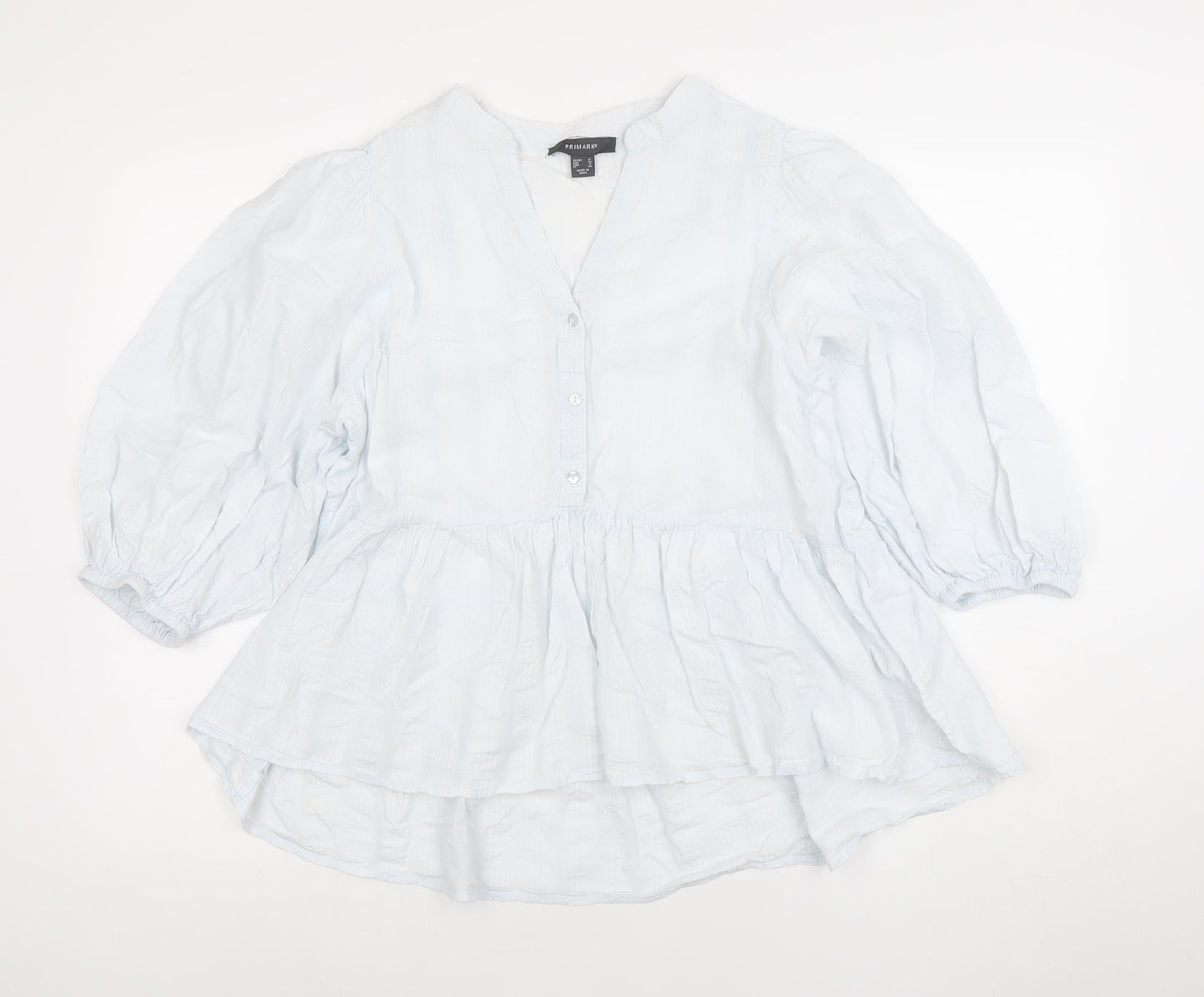 Primark Womens White Cotton Puff Sleeve Tunic Blouse Size 12