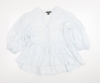 Primark Womens White Cotton Puff Sleeve Tunic Blouse Size 12