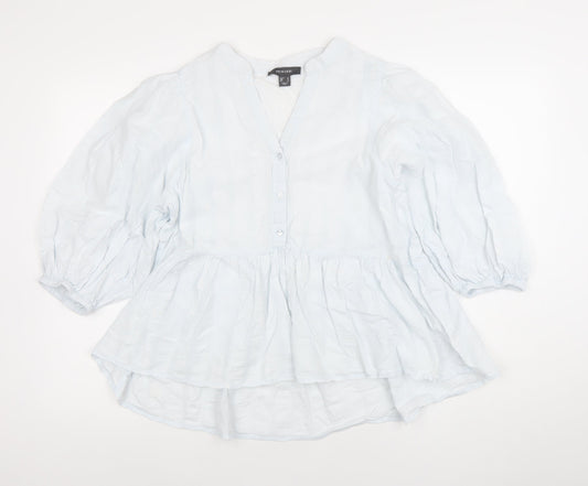 Primark Womens White Cotton Puff Sleeve Tunic Blouse Size 12