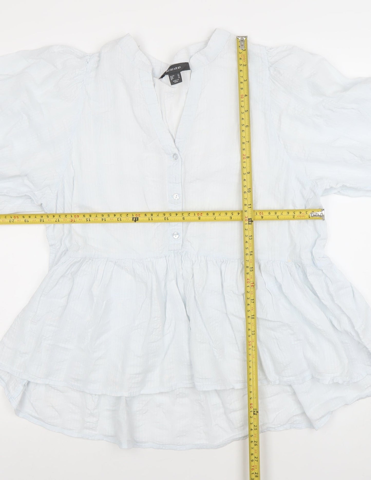 Primark Womens White Cotton Puff Sleeve Tunic Blouse Size 12