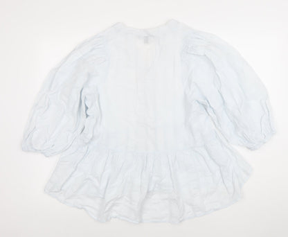 Primark Womens White Cotton Puff Sleeve Tunic Blouse Size 12