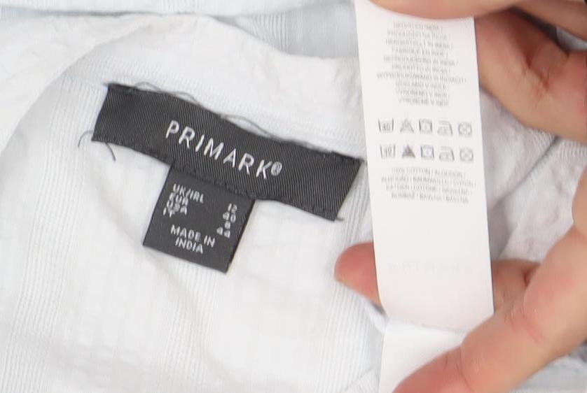 Primark Womens White Cotton Puff Sleeve Tunic Blouse Size 12