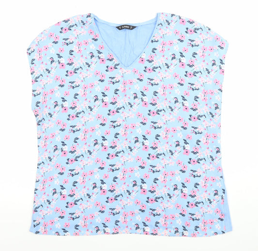 Dunnes Women's Blue Floral V-Neck Sleeveless Blouse Size M