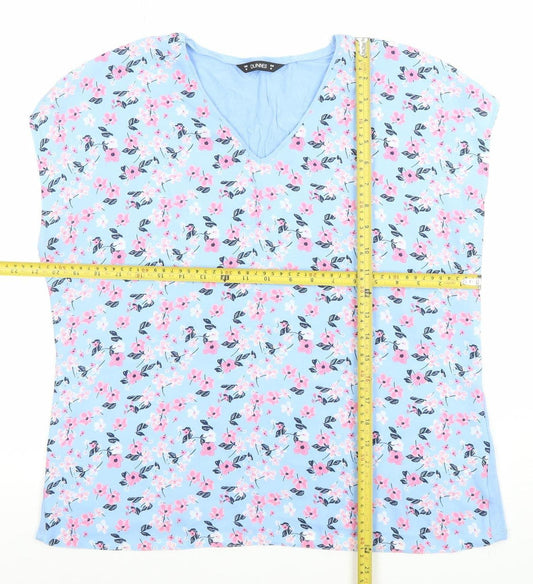 Dunnes Women's Blue Floral V-Neck Sleeveless Blouse Size M