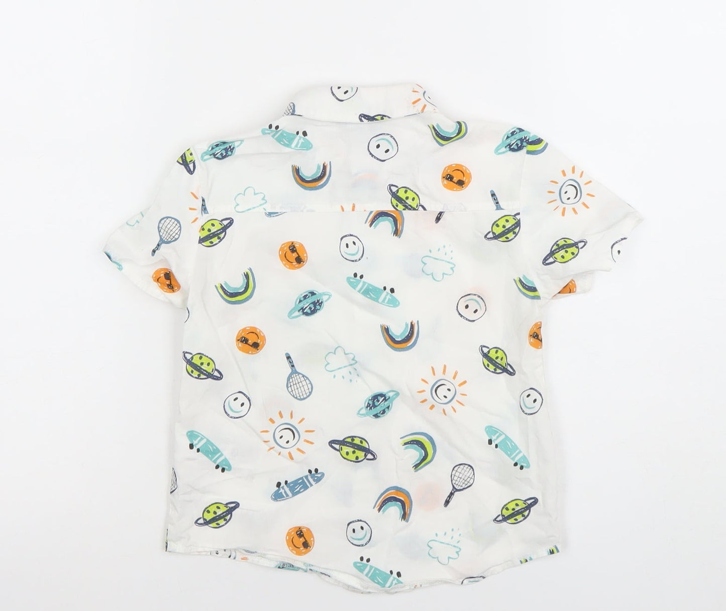 Primark Boys White Space Print Button-Up Short Sleeve Shirt 4-5 Years