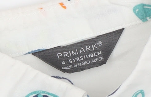 Primark Boys White Space Print Button-Up Short Sleeve Shirt 4-5 Years