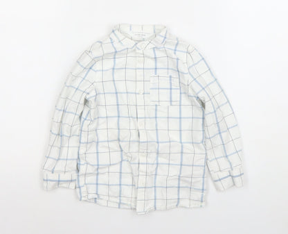 Primark Boys White Blue Check Long Sleeve Button-Up Shirt 2-3 Years 100% Cotton