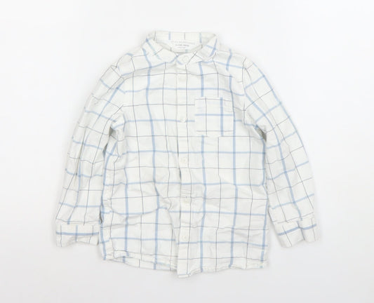 Primark Boys White Blue Check Long Sleeve Button-Up Shirt 2-3 Years 100% Cotton