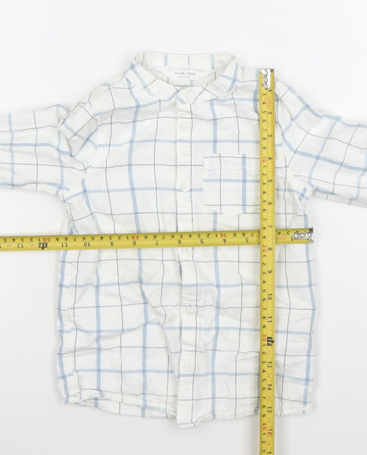 Primark Boys White Blue Check Long Sleeve Button-Up Shirt 2-3 Years 100% Cotton