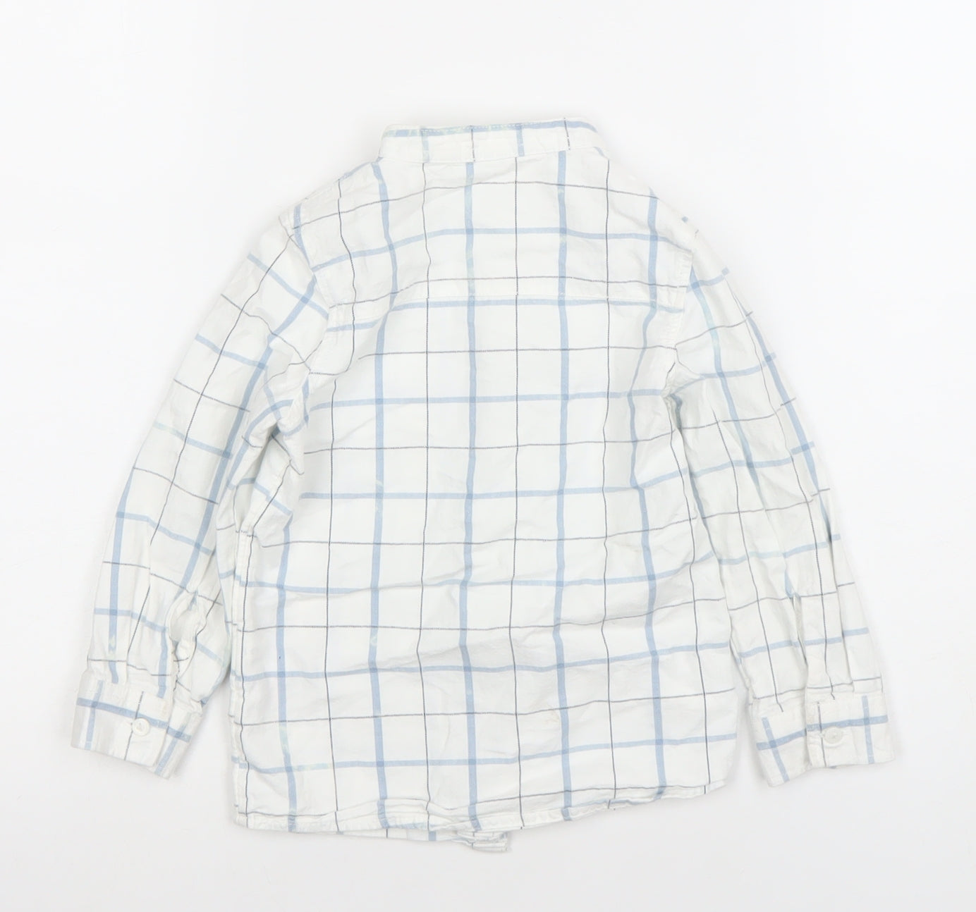 Primark Boys White Blue Check Long Sleeve Button-Up Shirt 2-3 Years 100% Cotton
