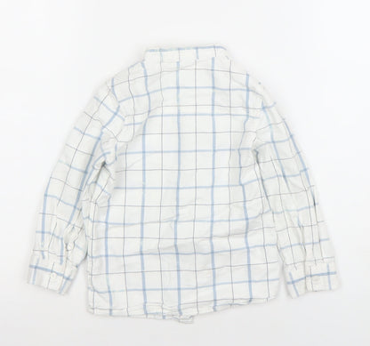 Primark Boys White Blue Check Long Sleeve Button-Up Shirt 2-3 Years 100% Cotton