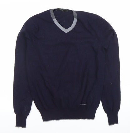 Calvin Klein Jeans Women's Blue Wool V-Neck Jumper Size L