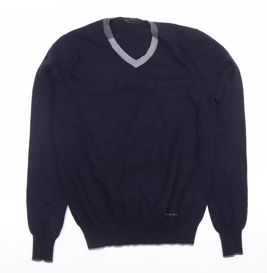 Calvin Klein Jeans Women's Blue Wool V-Neck Jumper Size L