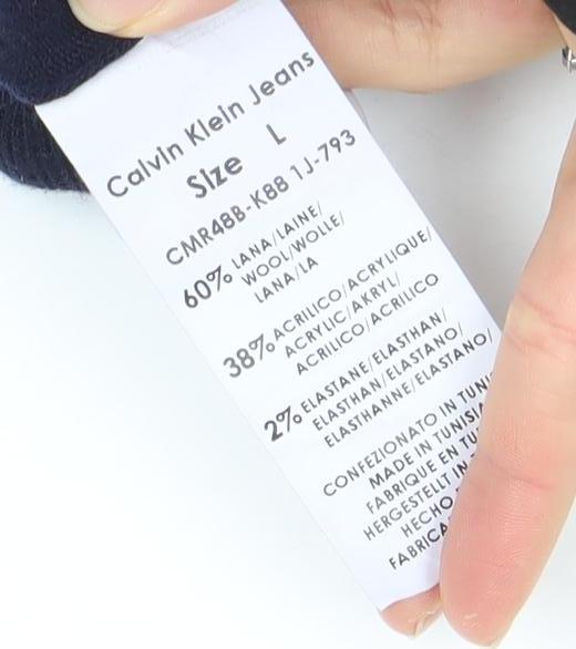 Calvin Klein Jeans Women's Blue Wool V-Neck Jumper Size L