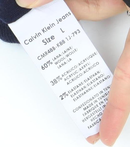 Calvin Klein Jeans Women's Blue Wool V-Neck Jumper Size L