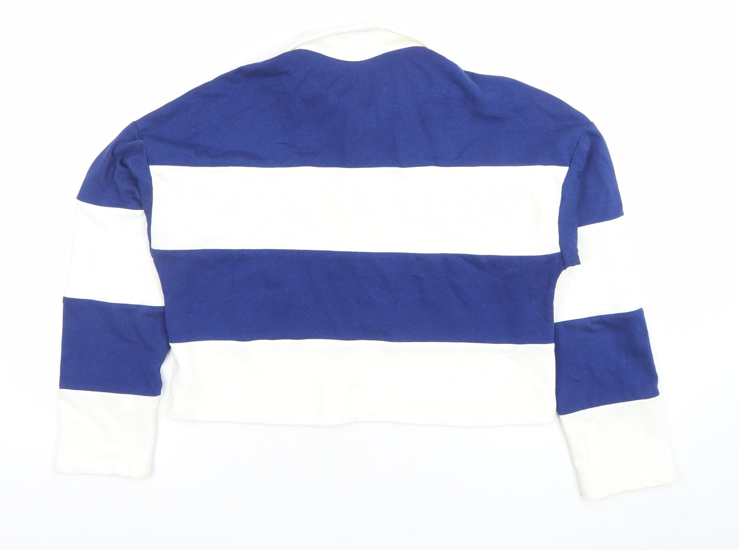 Primark Womens Blue White Striped Collared Cropped Long Sleeve Button-Up Top XS