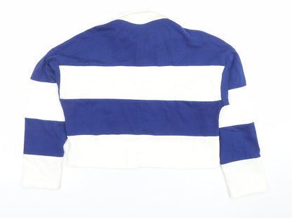 Primark Womens Blue White Striped Collared Cropped Long Sleeve Button-Up Top XS