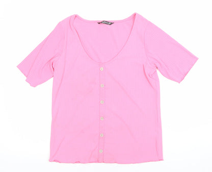 Dunnes Women’s Light Pink Short Sleeve Button-Up Top Size S