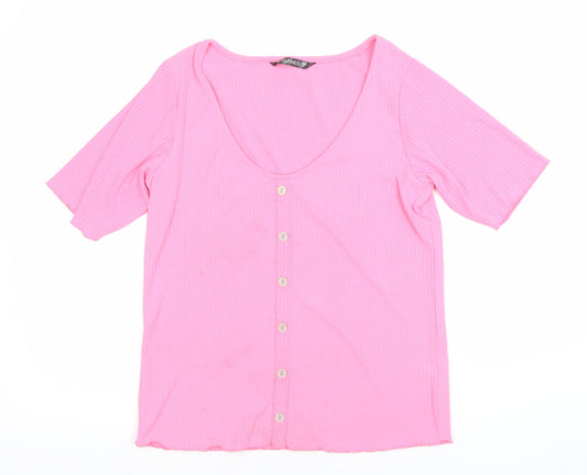 Dunnes Women’s Light Pink Short Sleeve Button-Up Top Size S