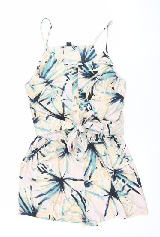 Atmosphere Women’s Multicoloured Floral Tie Waist Sleeveless V-Neck Playsuit Size 14