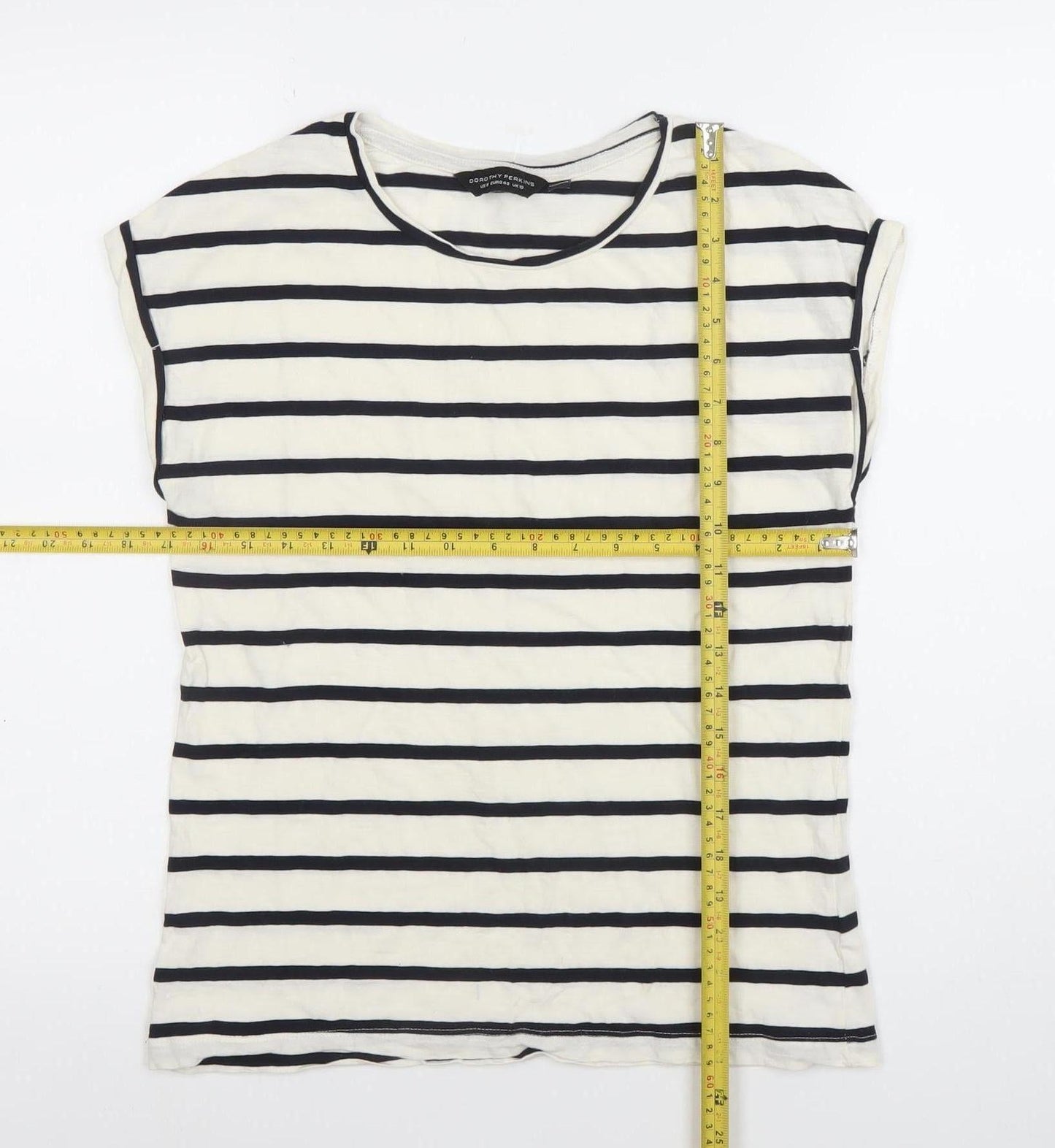 Dorothy Perkins Women’s White Striped Cotton T-Shirt Size 12