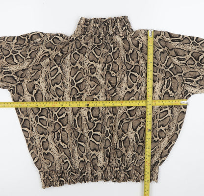 Cameo Rose Women’s Beige Animal Print Puff Sleeve High Neck Blouse Size L